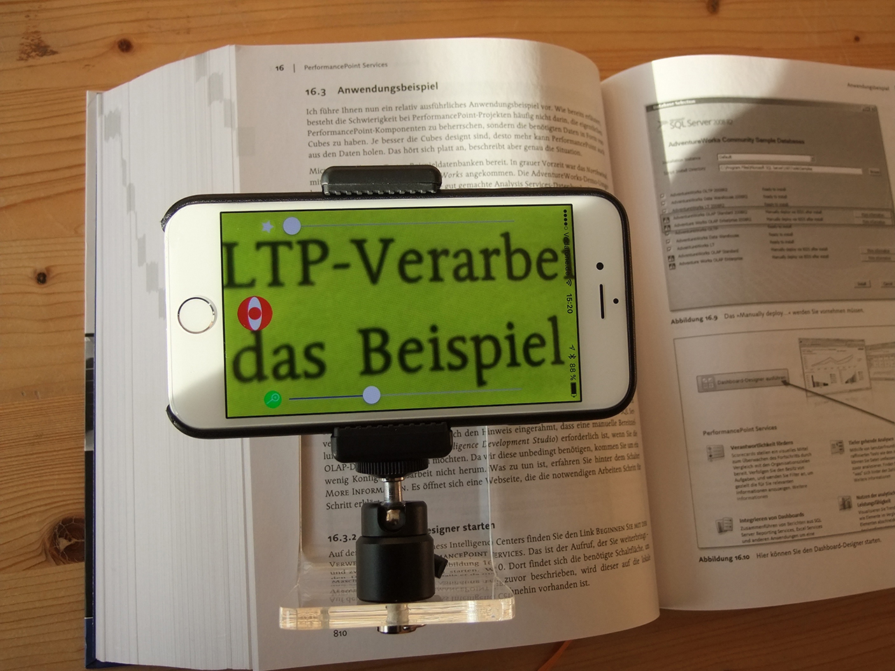 SmartReader with iPhone 6 running Magnifier App