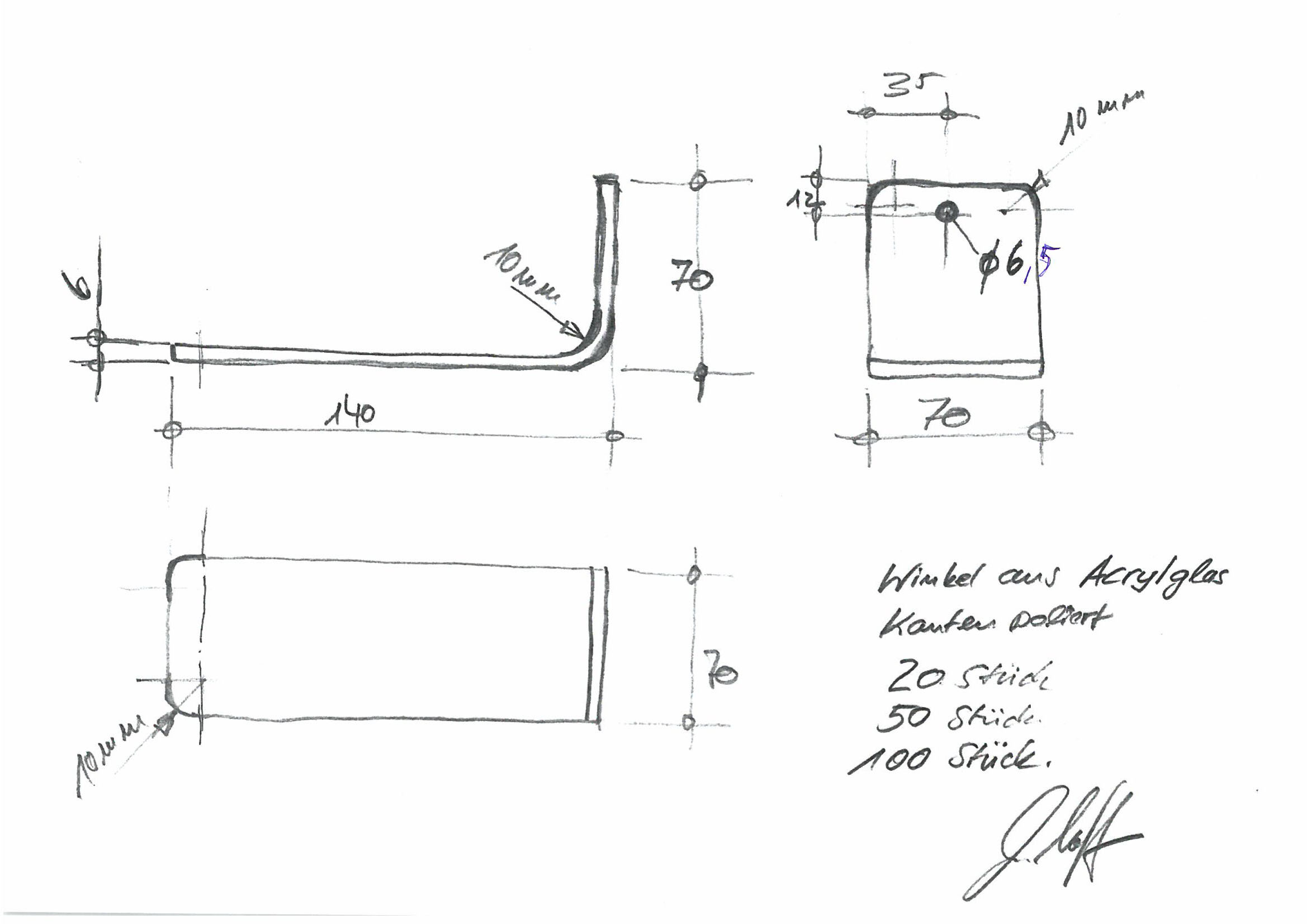 Sketch of the acrylic bracket