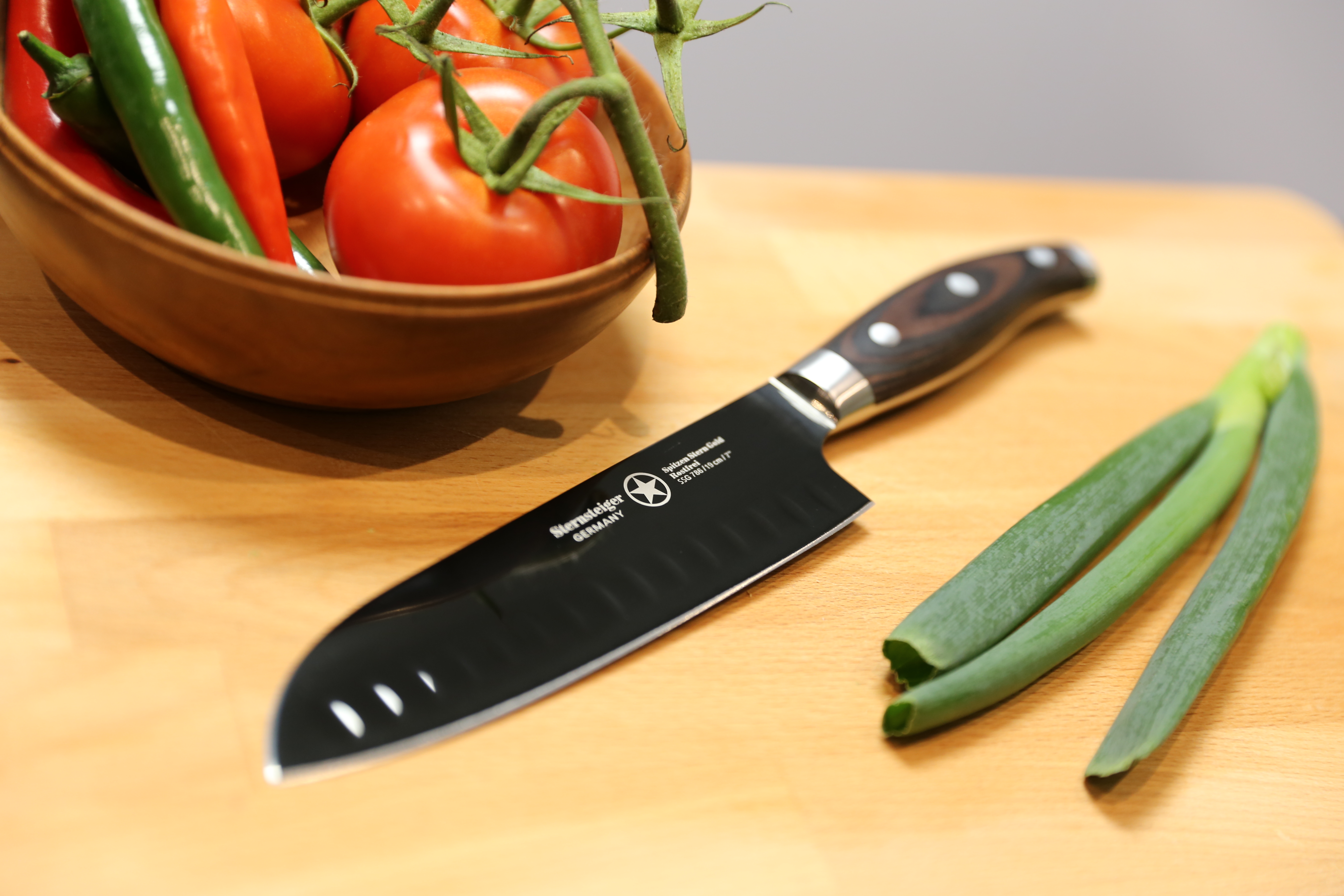 Titanium Santoku Knife with hollow Edge